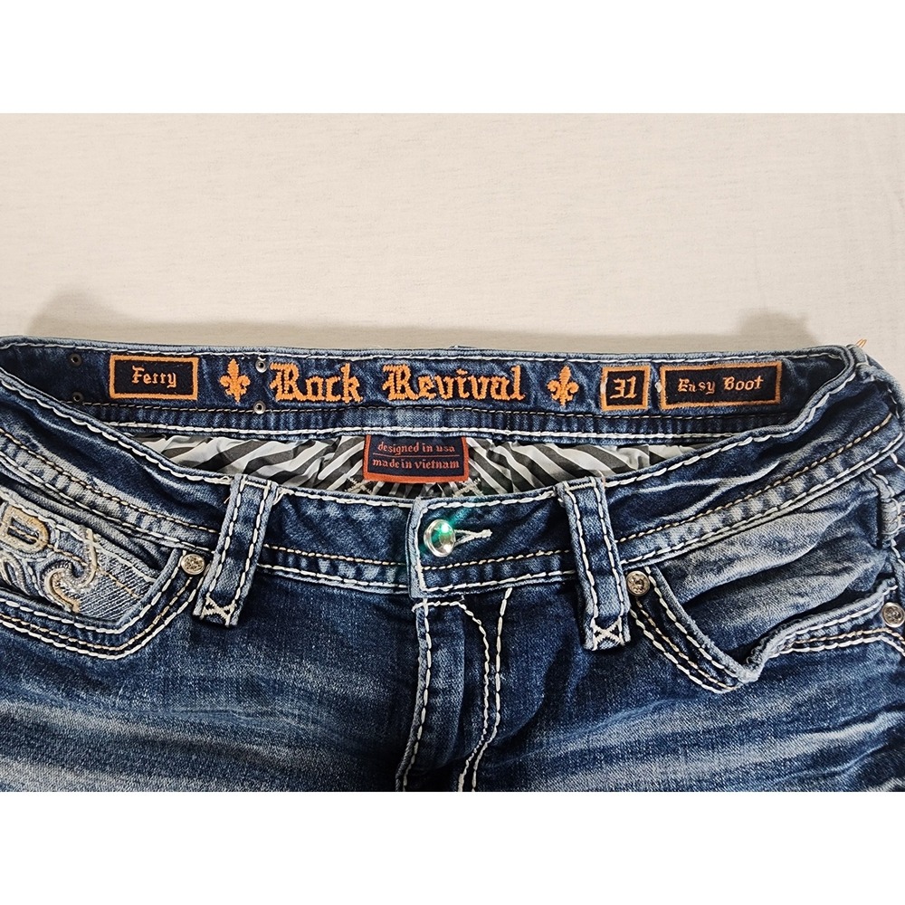 Rock Revival Ferry Easy Boot Jeans Womens 31 Blue Thick Stitch Y2K Western Denim - Picture 6 of 13